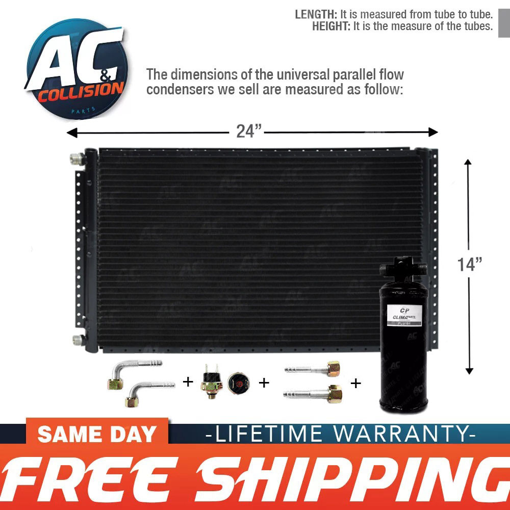 CNFP1424KT Kit A/C Universal Condenser Parallel Flow 14 x 24 with Receiver Drier