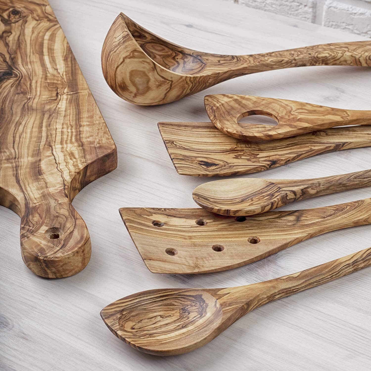 Olive Wood Utensils Set 6-Piece Wooden Kitchen Utensil Set