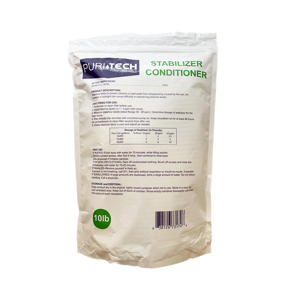 Puri Tech Pool 10lbs Stabilizer Conditioner Cyanuric Acid UV Protection Pool Spa
