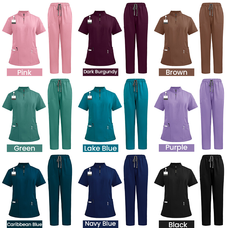NiaaHinn Scrub Set Women Nurse Uniform Stretch Stand-Up Collar Straight Leg Pant