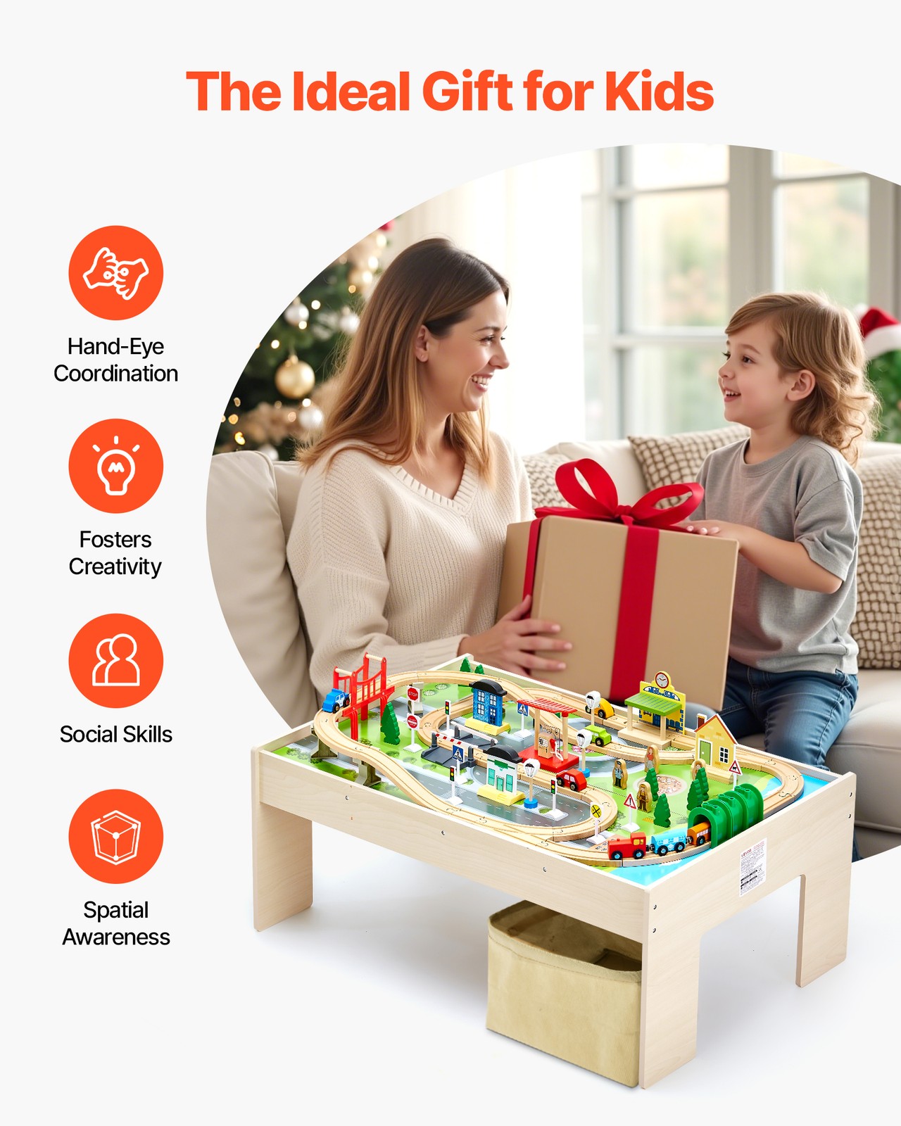 VEVOR Train Table 84Pcs Wooden Kids Activity Table with Collapsible Storage Bin