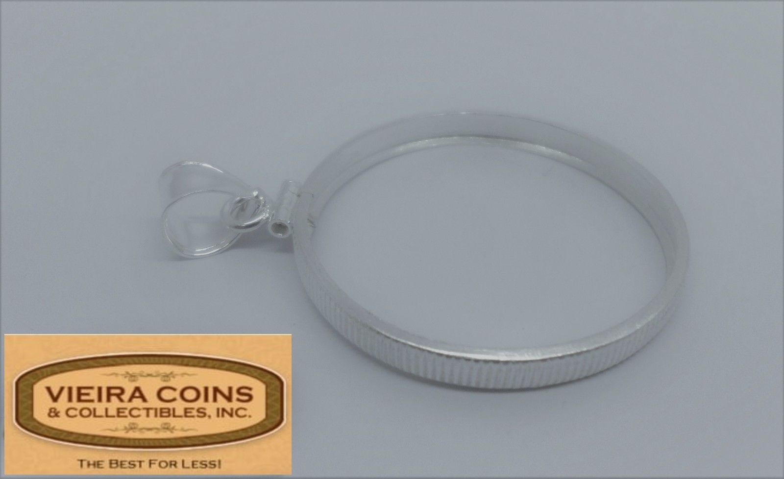 925 Silver U.S LARGE DOLLAR 38.1mm Coin Bezel Frame Reeded Edge Mount Bail-#B093