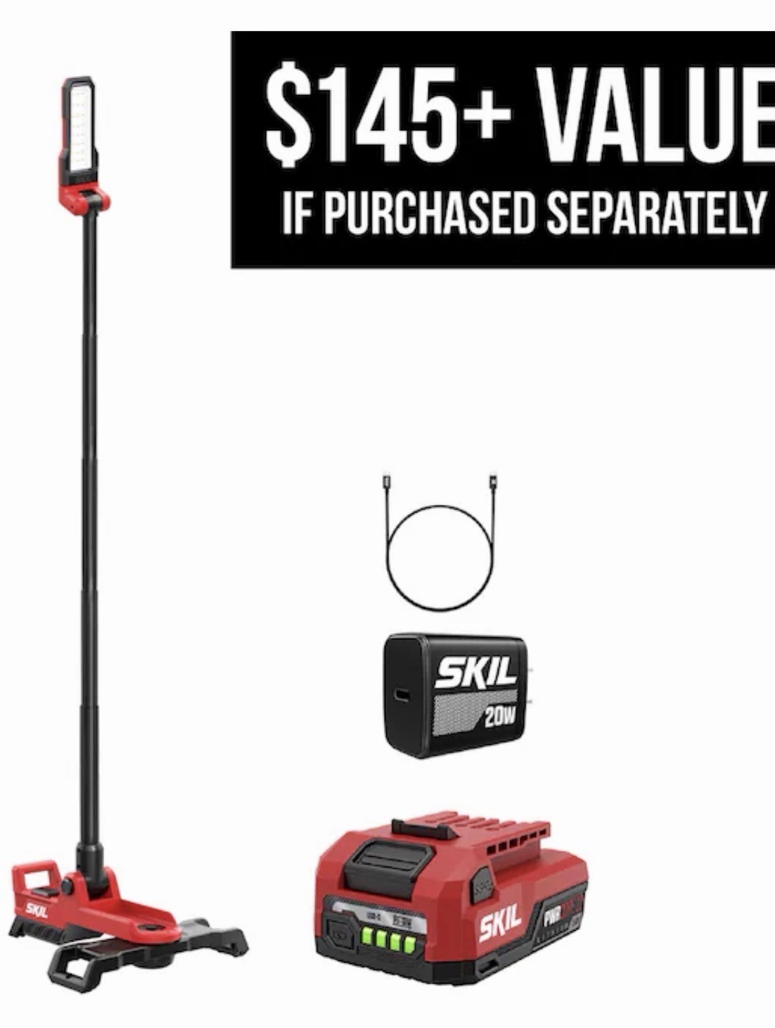 SKIL 12v 2500 Lumens LED Tower Light Kit W/ Battery And Charger PWRCORE