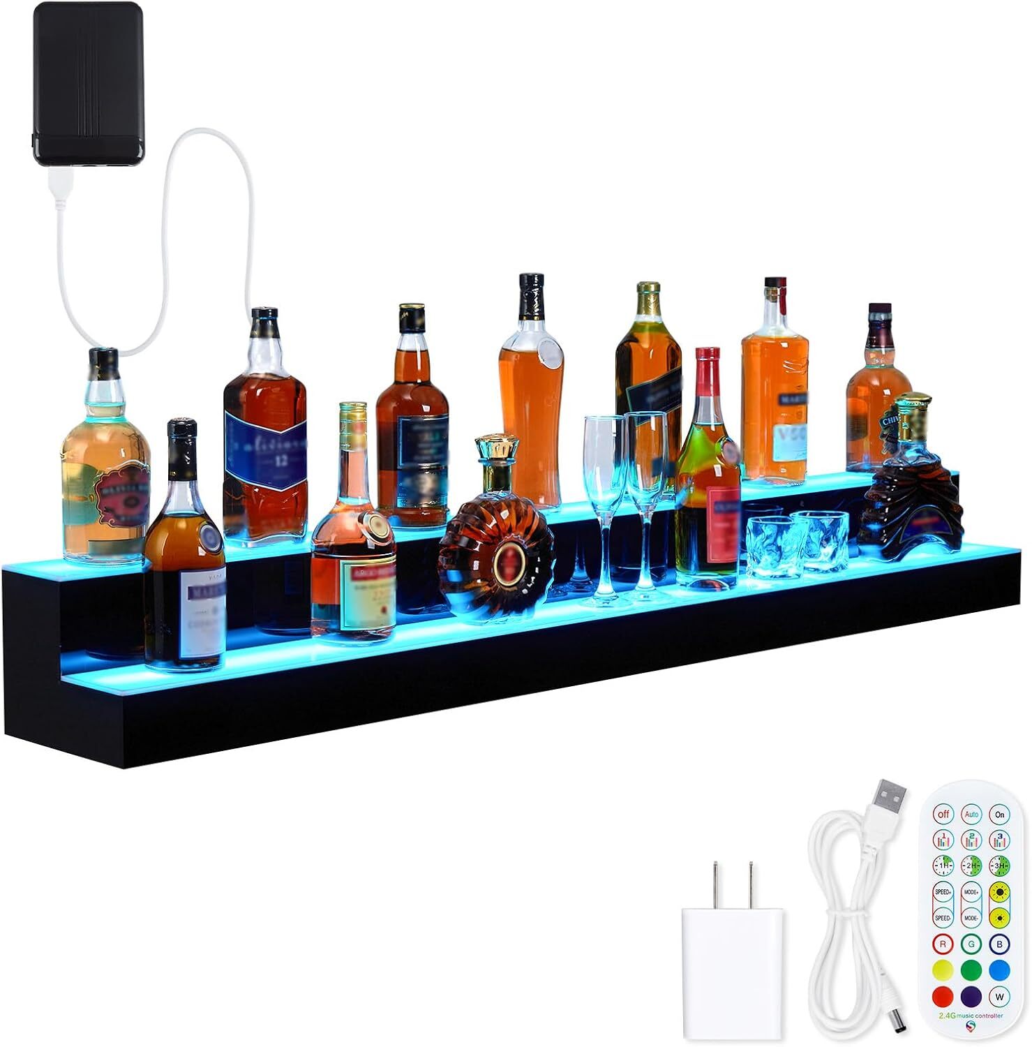 LED Liquor Bottle Display Shelf 2 Tier 60 Inch Bar Display Shelf Bottle Stand