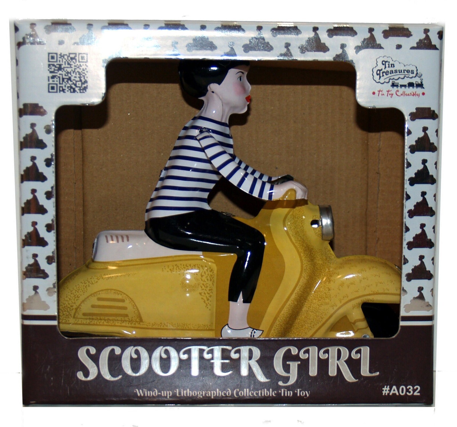 Tin Toy Scooter Girl Windup Tin Toy - Girl on scooter - Scooter - Yellow