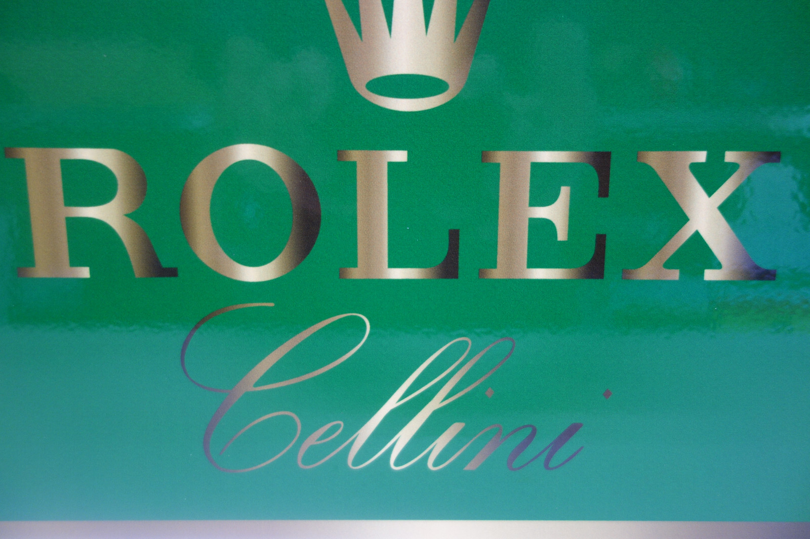 ROLEX CELLINI SPECIAL DIE CUT ENAMEL SIGN MINIATURE 8" HIGH X 15" WIDE