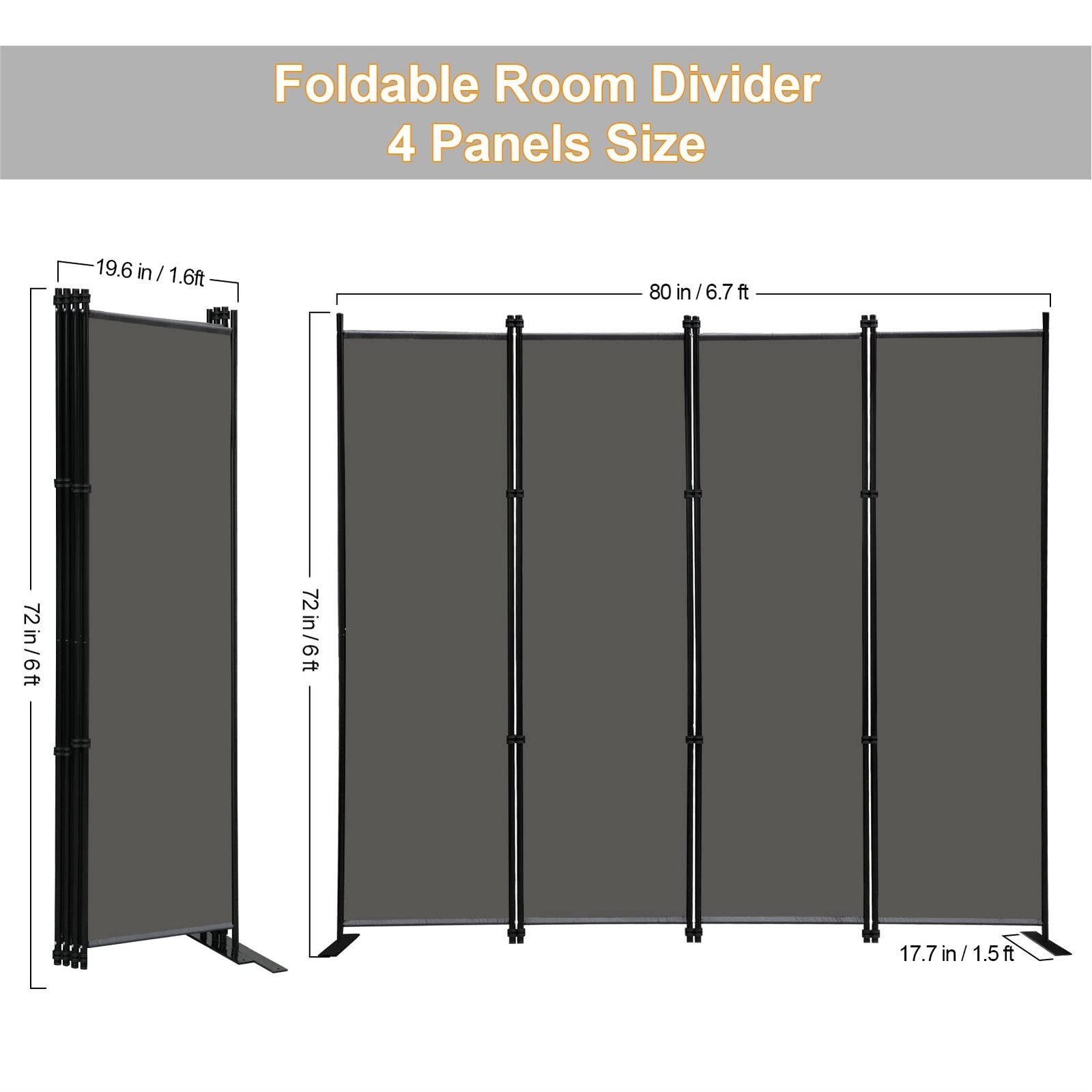 4 Panel Room Divider Screen 6Ft Tall Foldable Privacy Dividers Indoor Wall Pa...
