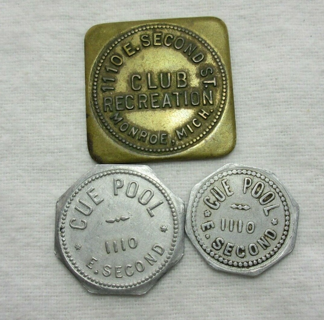 MONROE MICHIGAN MI ~ CUE POOL ~ 1110 E SECOND ST GF 25 ~ UNLISTED ~ 3 SAME TOKEN