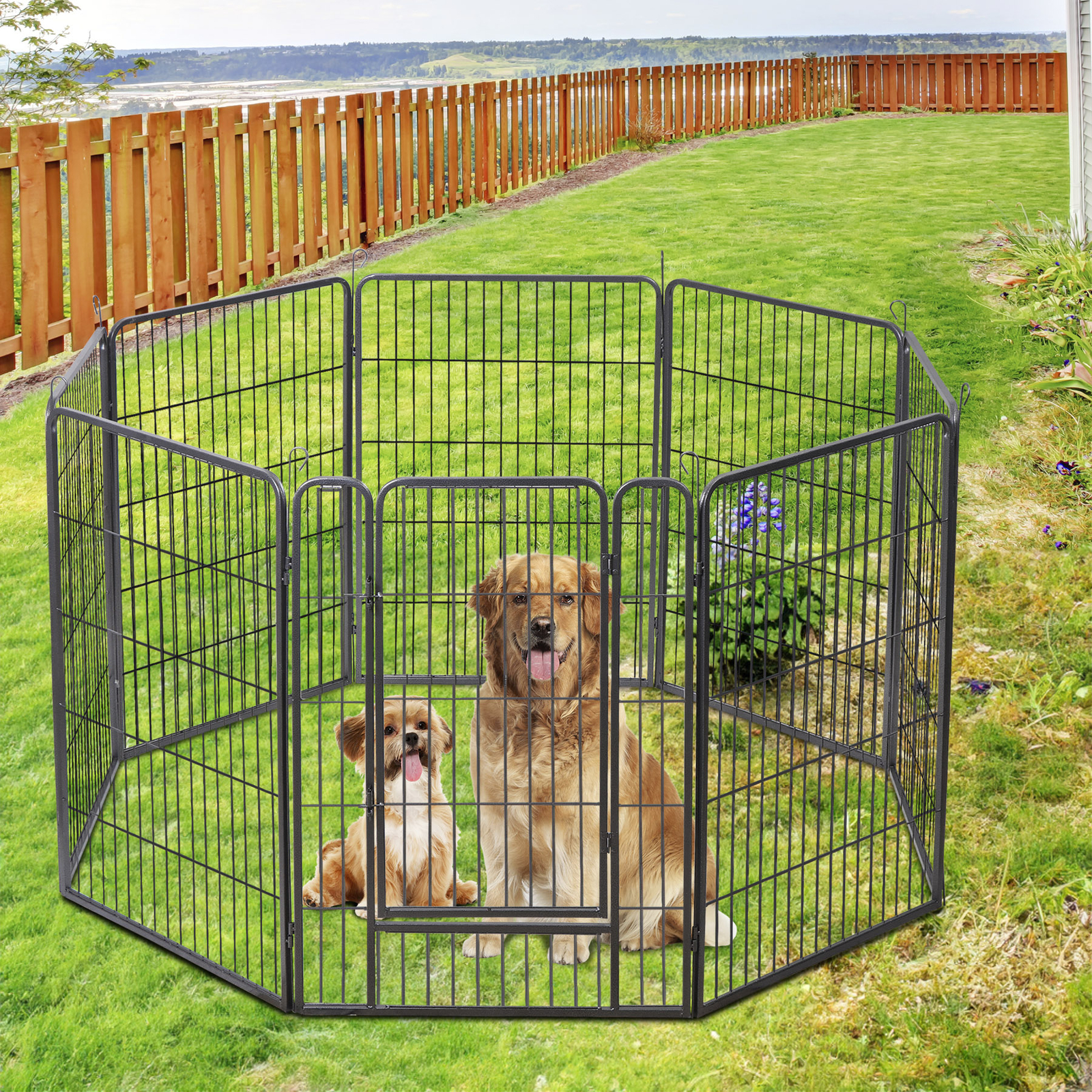 40" 8 Panel Heavy Duty Metal Pet Dog Playpen Kennel Exercise Fence Cage Black