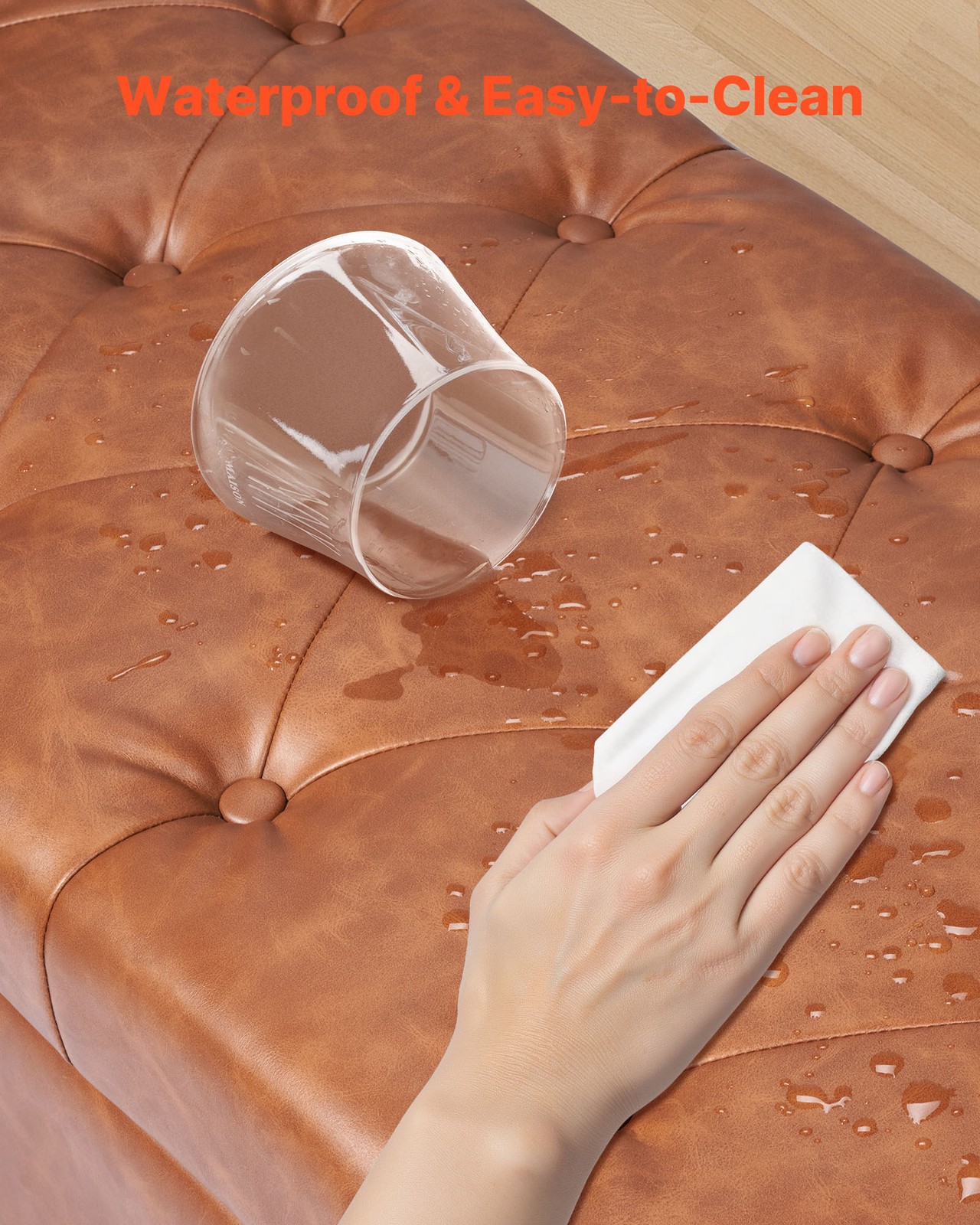 Uimoso Button-Tufted Storage Ottoman Bench Rolled Arm PU Leather Wood Legs Brown