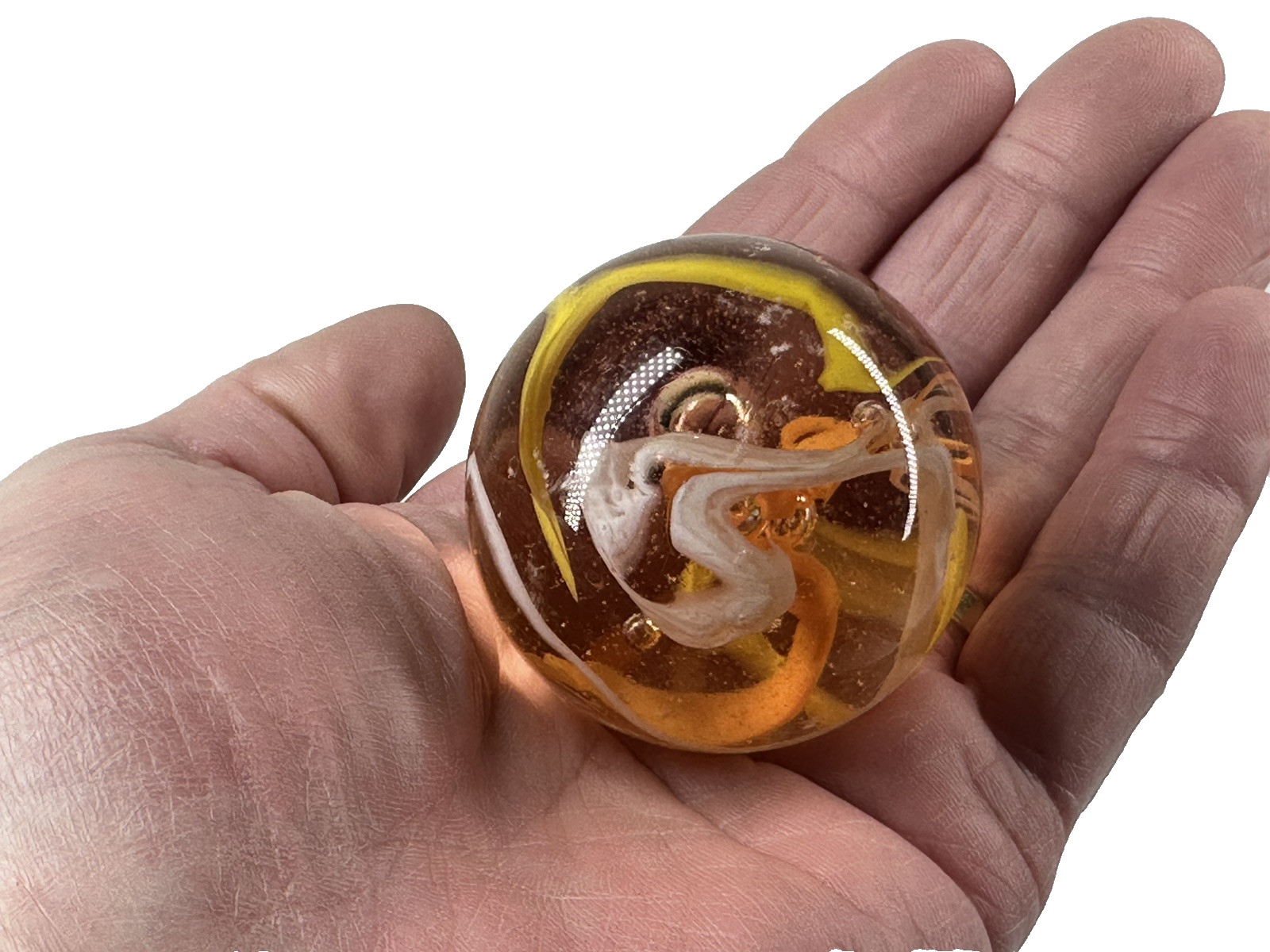 TOE BREAKER 50mm (2") FIREFLY Orange/Yellow Marbles glass ball HUGE