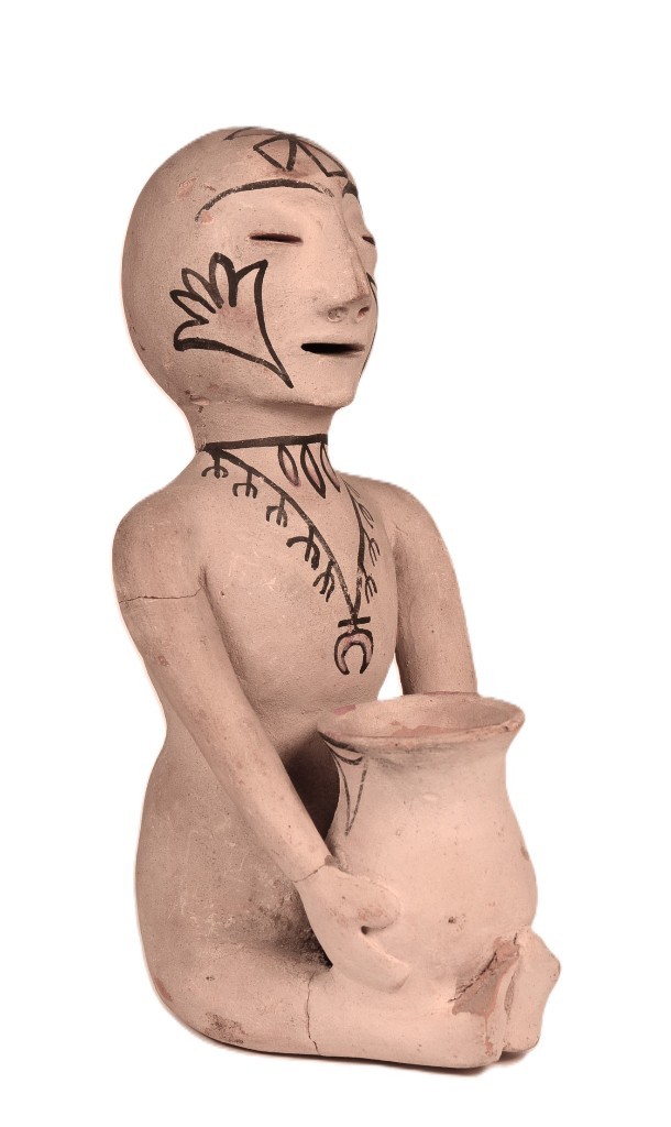 Larger Tesuque Pottery Ruin God Effigy ca. 1920 9.75" H x 5.5" L x 4.5" W