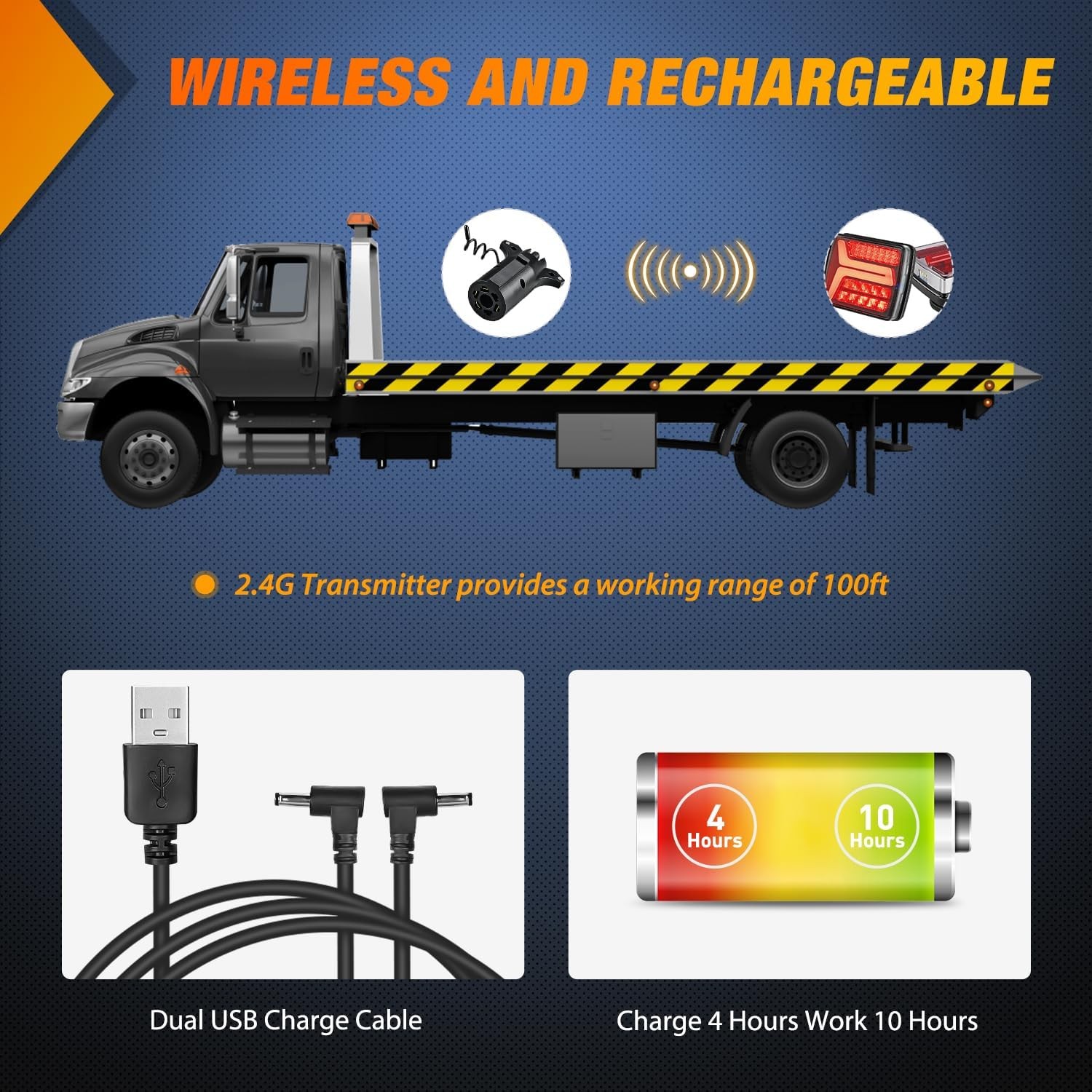 Wireless Trailer Lights Magnetic Rechargeable Tow Light LED Kit for Trailer RV