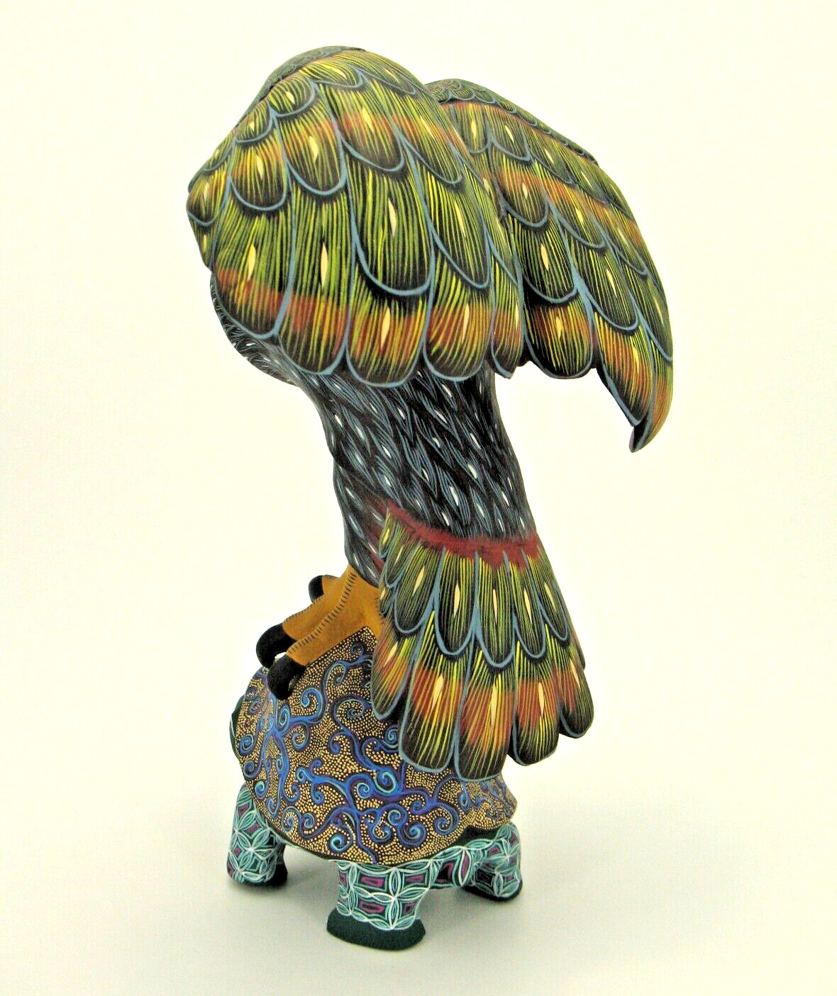 Oaxacan Wood Carving by Raul Ibanez "Owl on top of Tortoise" Mexican Folk Art