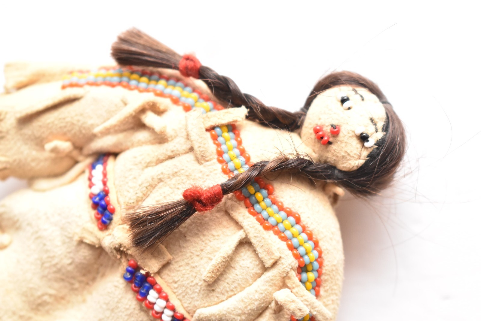 Vintage Native American Doll Beaded Sioux Indian W Leather Fringe 5.5" Tall-