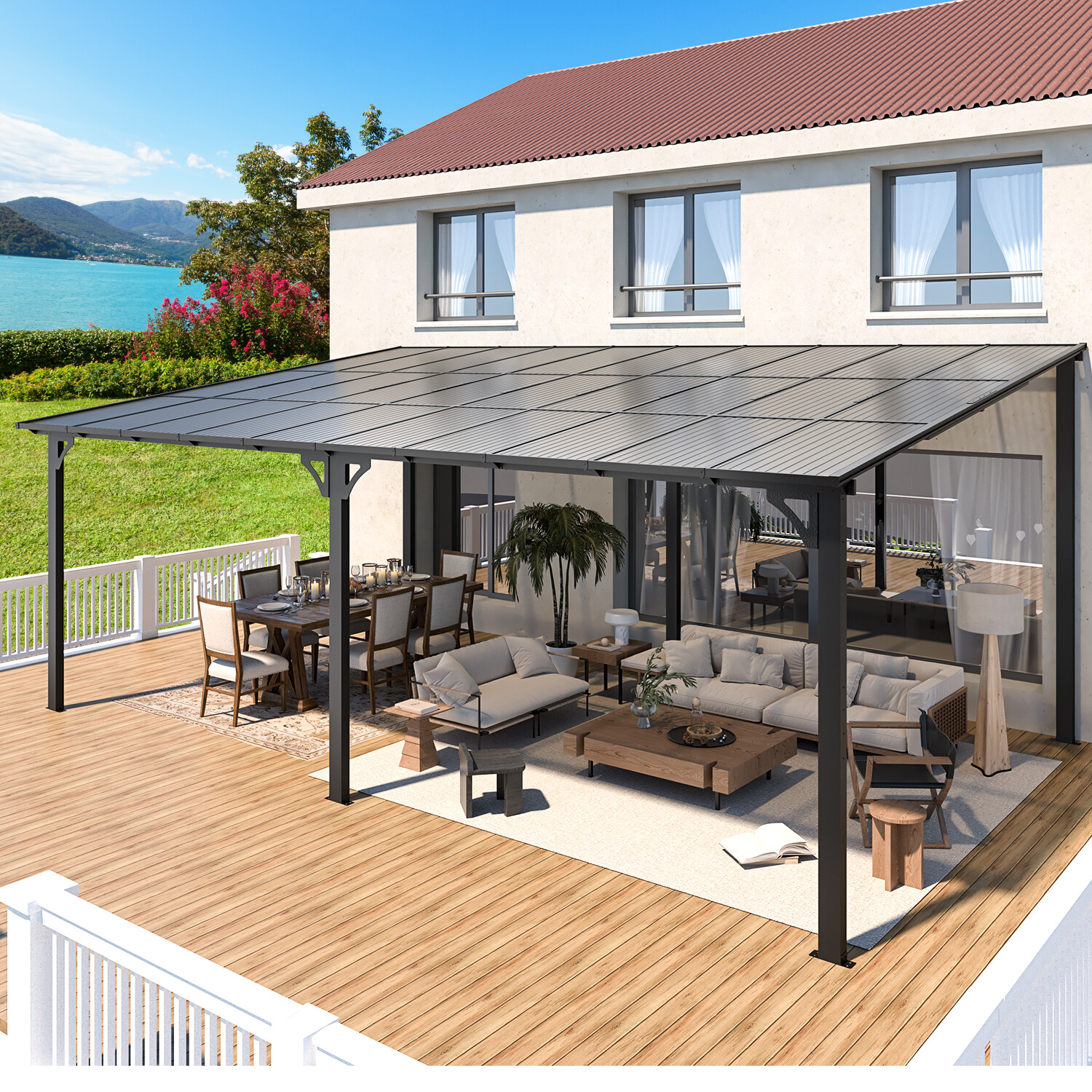 AECOJOY Pergola Gazebo for Patio Wall-Mounted Lean to Gazebo w/Roof on Clearance