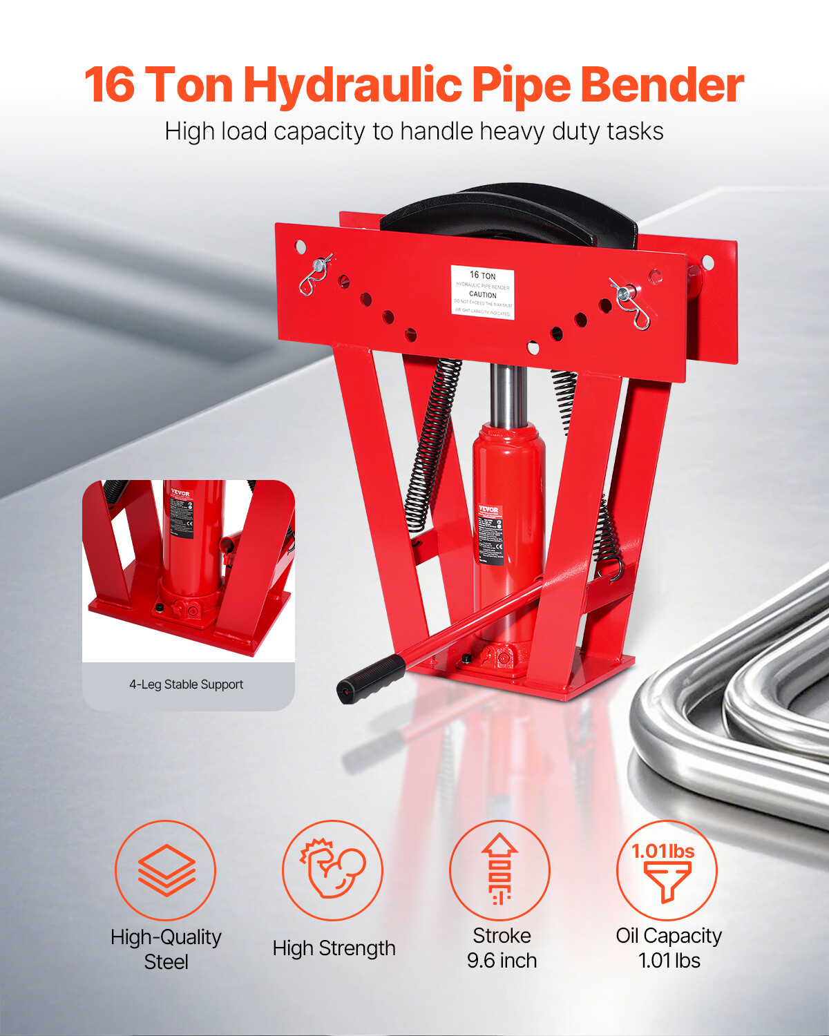 Hydraulic Pipe Bender 16 Ton Manual Pipe Bending Tool with 8 Dies