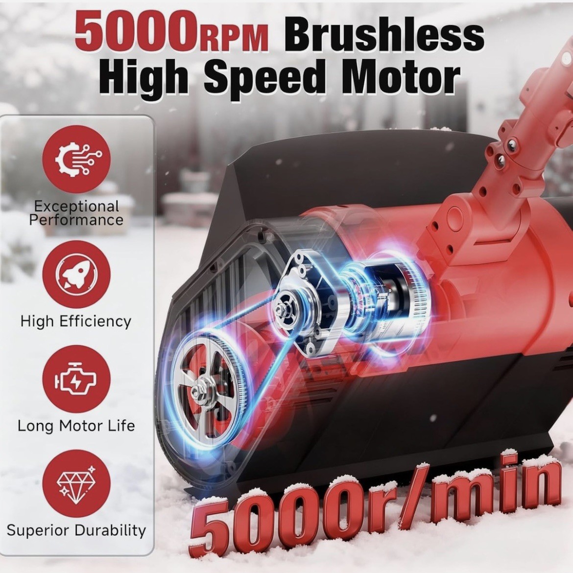 Electric Cordless Snow Shovel, 14.4-Inch | 24V | 5.0Ah Brushless Cordless Snow B