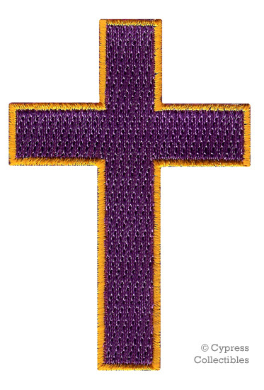 CHRISTIAN CROSS iron-on PATCH embroidered PURPLE GOLD CRUCIFIX JESUS BIKER new