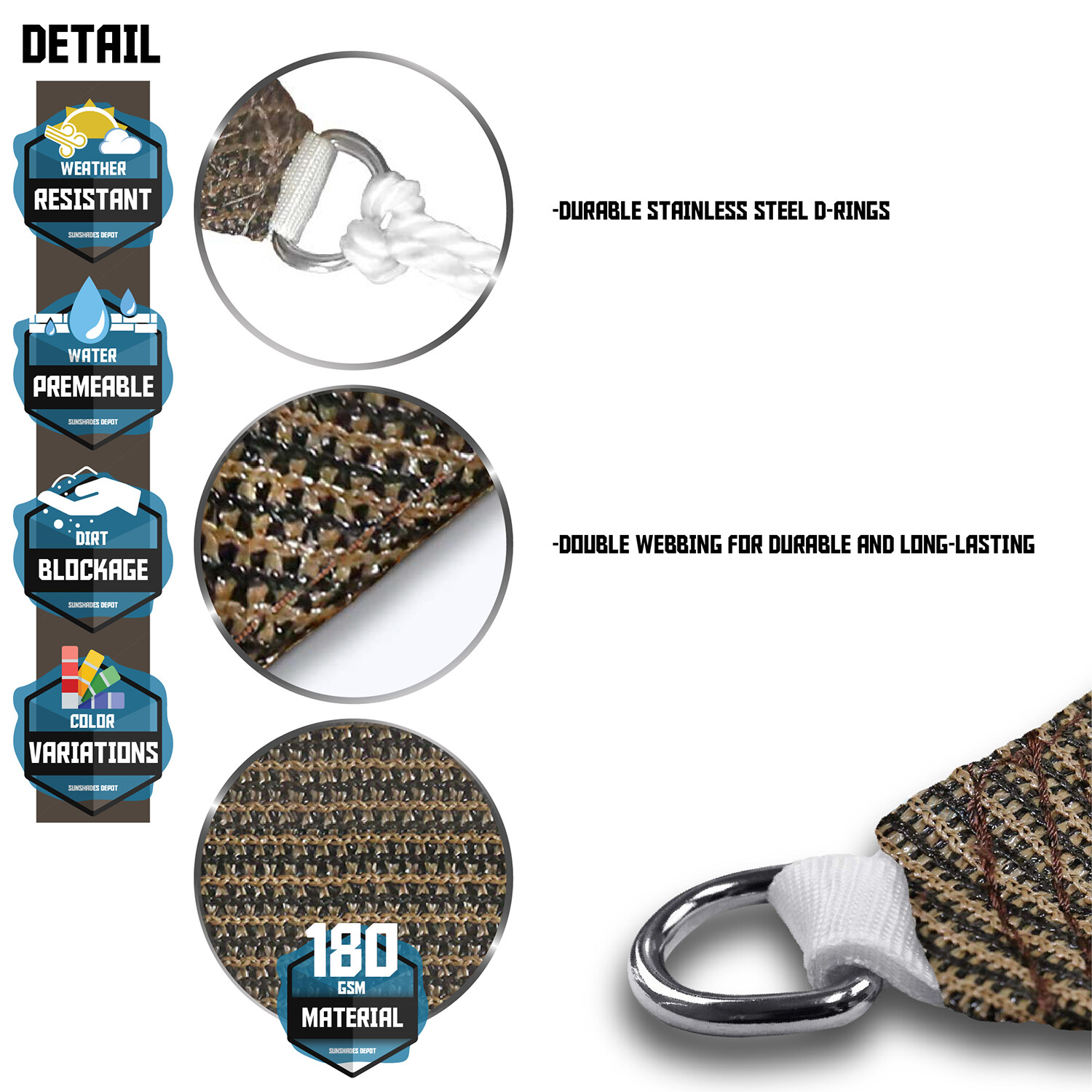 Outdoor Sun Shade Sail Rectangle Brown Canopy Cover UV Blcok Garden Patio Pool