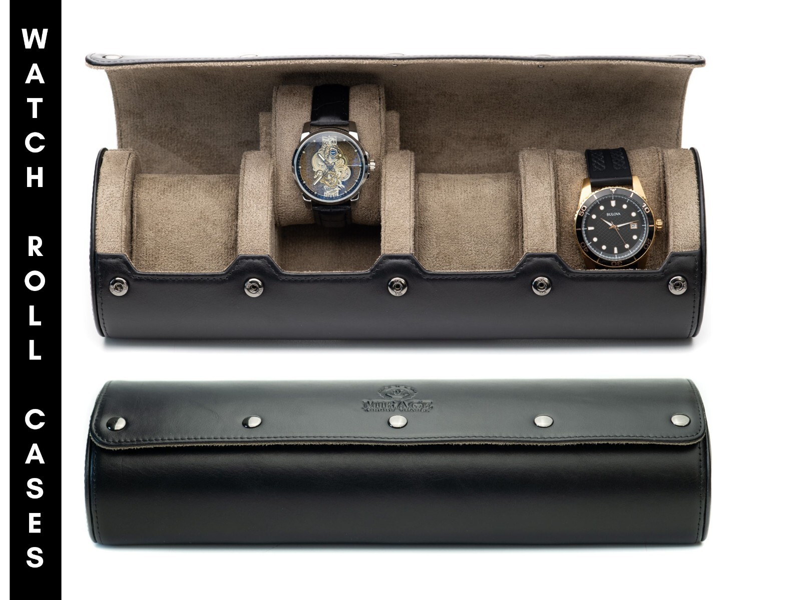 Leather Watch Travel Case for Men - Watch Rolls Full Grain Genuine Leather