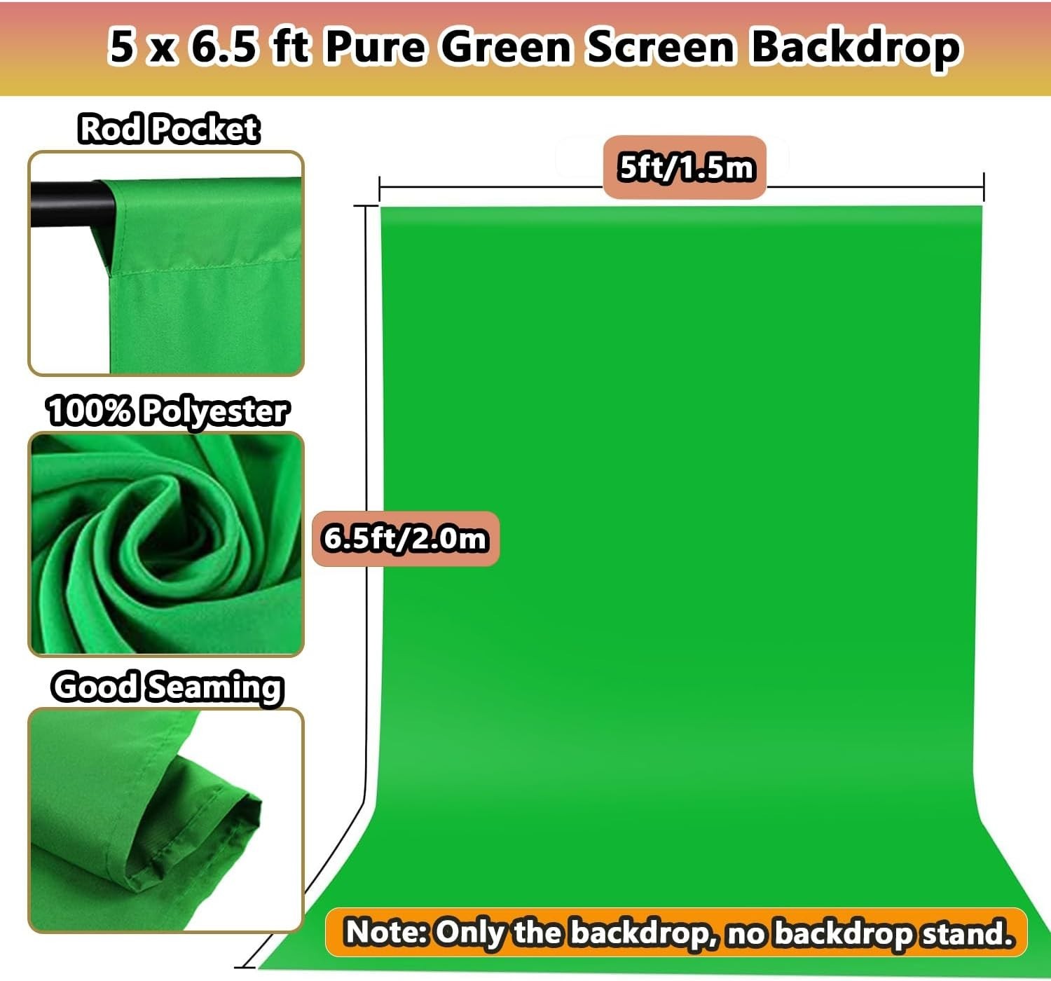 Green Screen Backdrop, 5 X 6.5Ft Greenscreen Background for Photoshoot, Small Gr