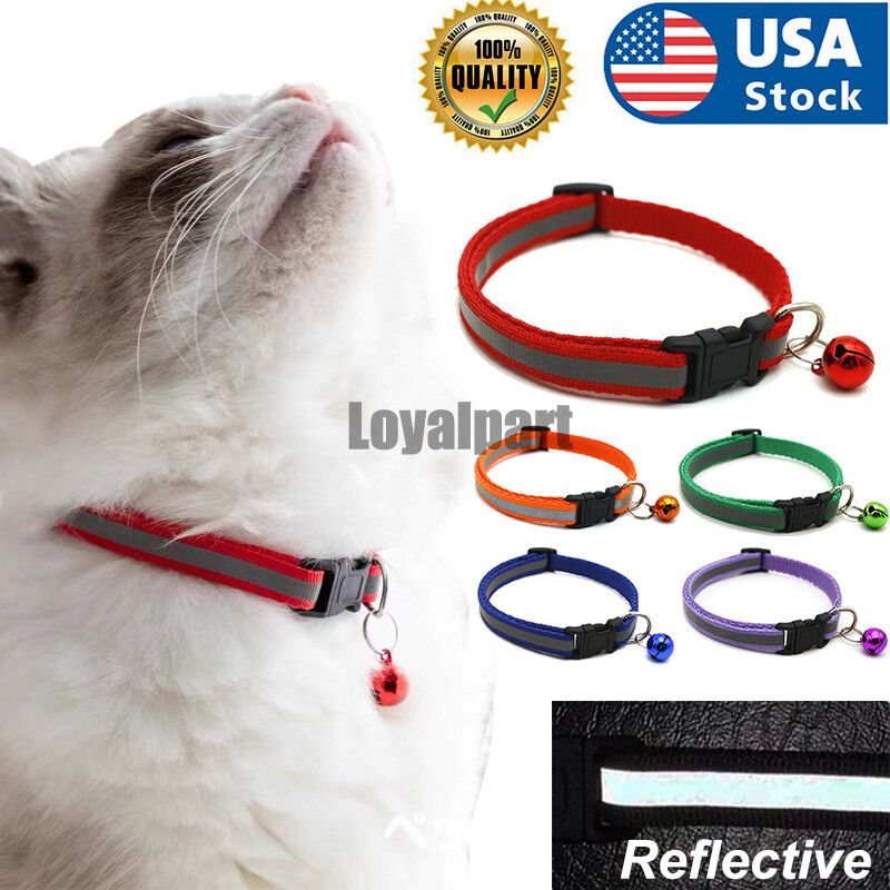 2PCS Reflective Breakaway Nylon Cat Safety Collar with Bell for Cat Kitten US