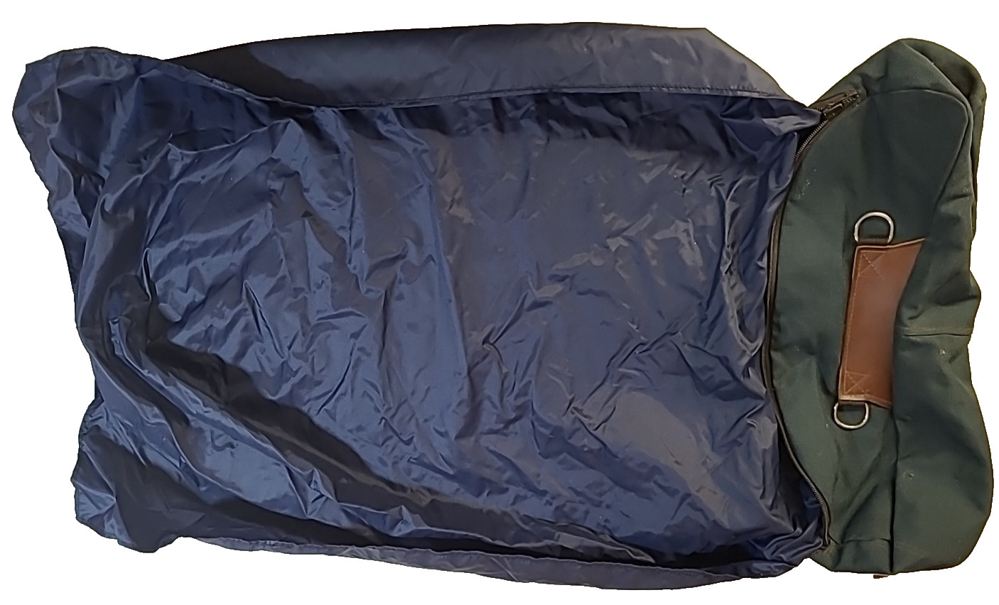 Cantle Saddle Bag with Fold Out Saddle Cover in Dark Blue/Green with Blue Cover