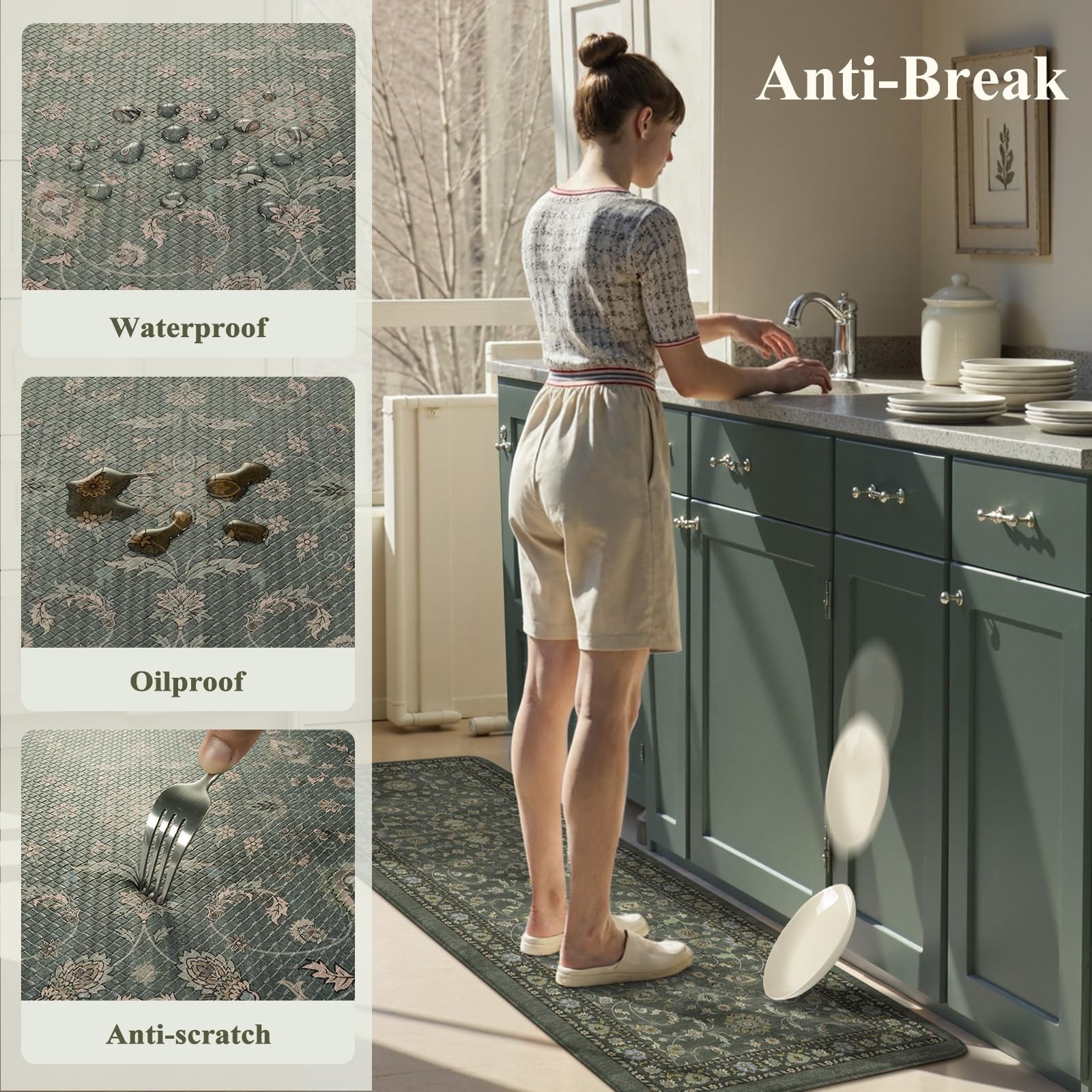 KIMODE Comfort Kitchen Mats 17.3" x 47"+ x 29"--0.47 inches, Dark Green