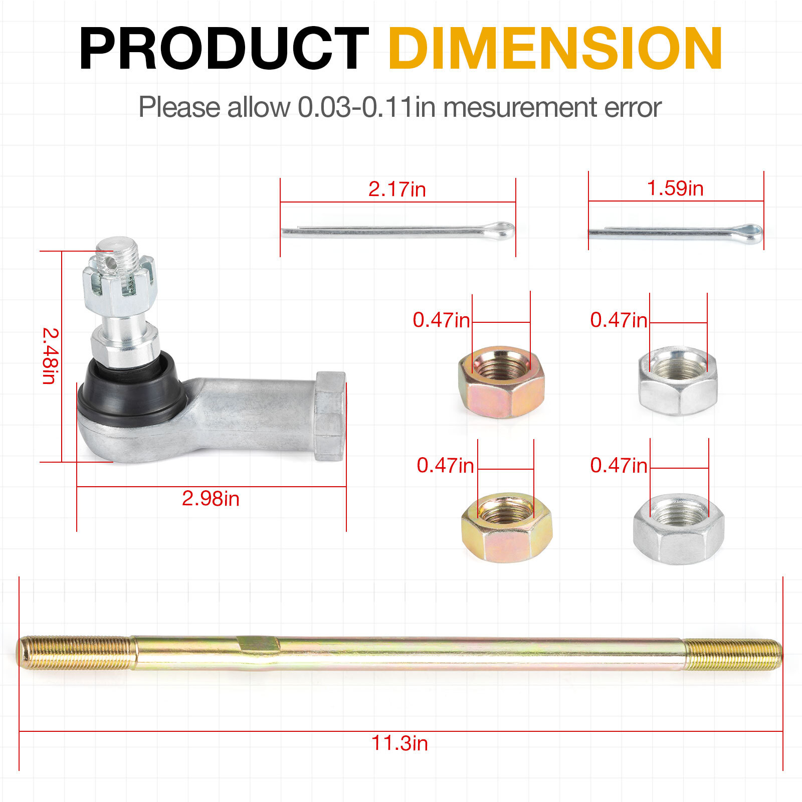 Tie Rods with End Kit for Honda Rancher 350 TRX350 400 TRX400 ATV 53158-HP5-003