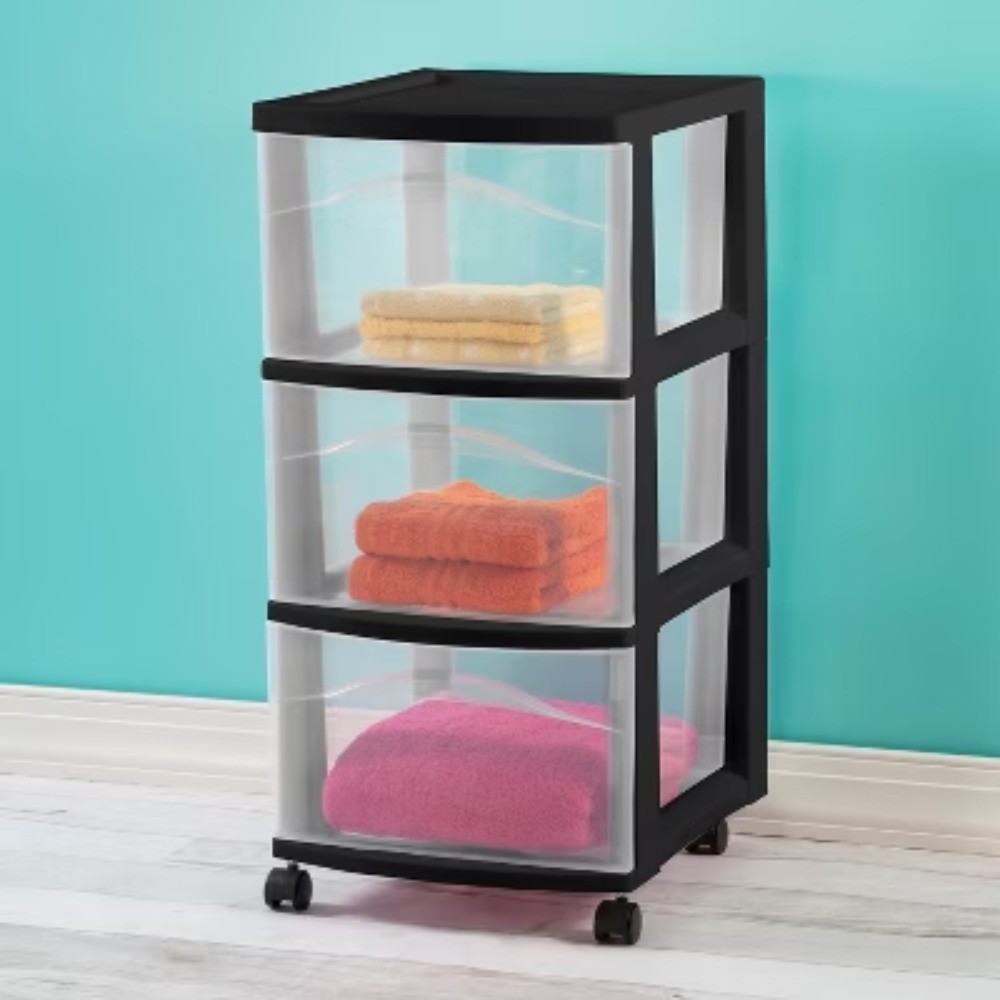 3 Drawer Medium Cart: Plastic Storage Drawers, Portable Utility with Casters