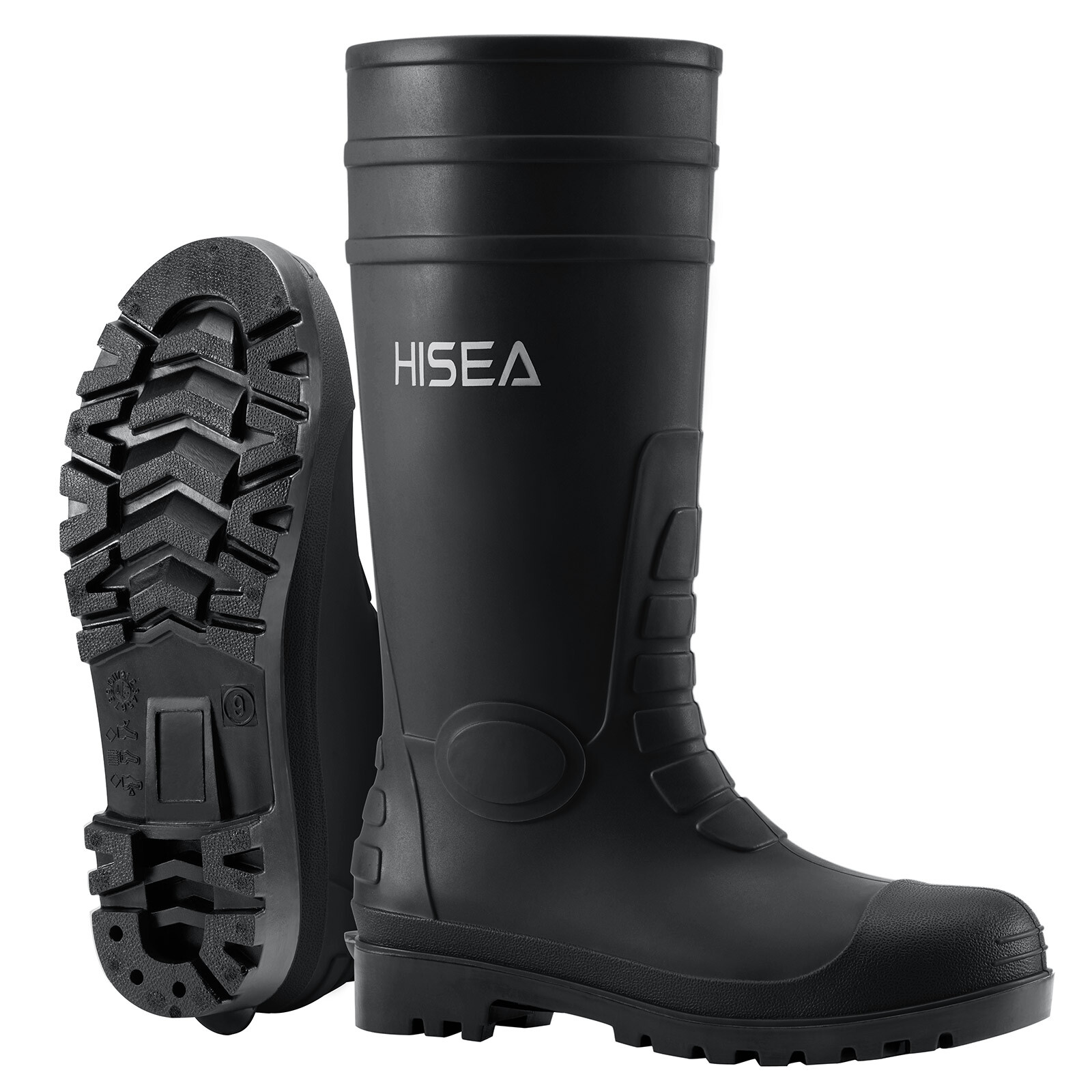 HISEA Men Steel Toe Rain Boots Waterproof Fishing Hunting Garden Mud Work Boots