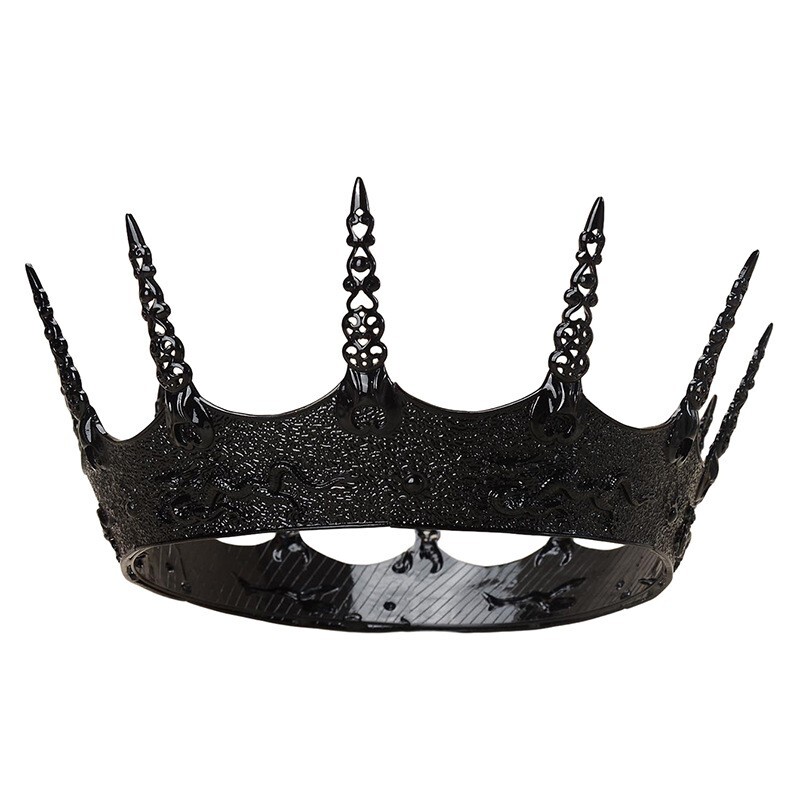 9cm Tall Black Men’s Crown Drama Cosplay Imperial Medieval King Metal Crown