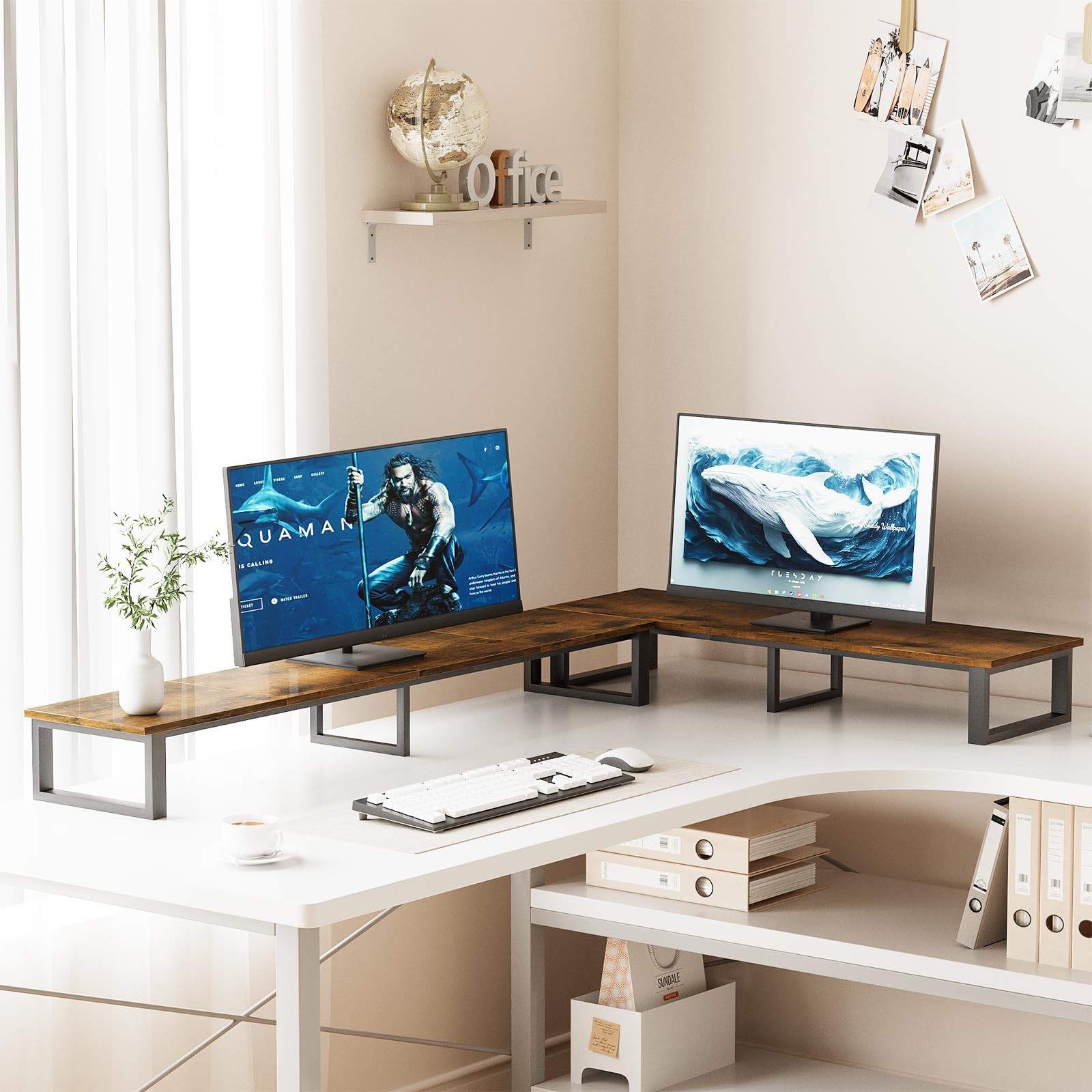 59 Large TV Riser Stand for 32-75 TV, TV Shelf Steel Legs Brown