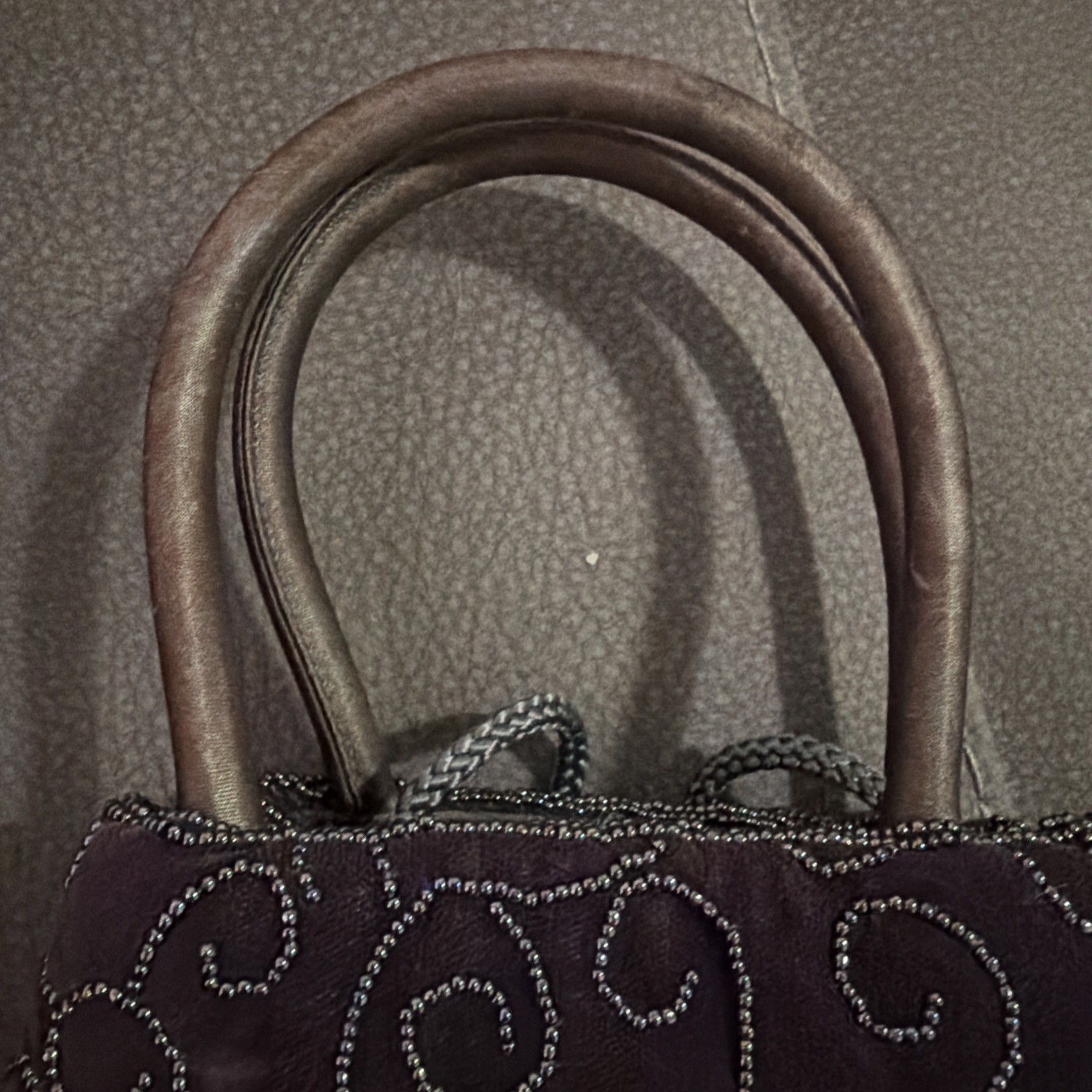 Y&S Vintage Velvet Beaded Purse Dark Purple With Very Dark Olive
