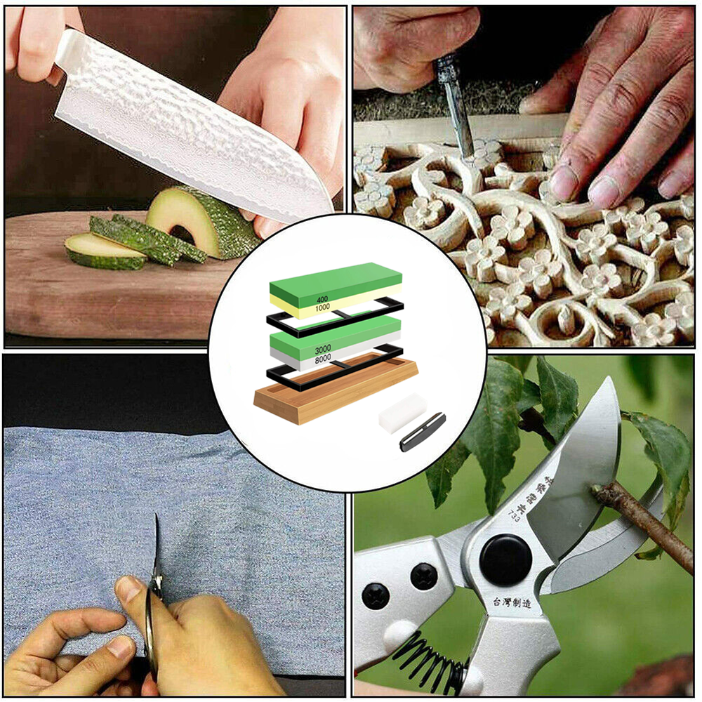 Knife Sharpening Stone Set Professional Whetstone 4 Side Grit 400/1000 3000/8000