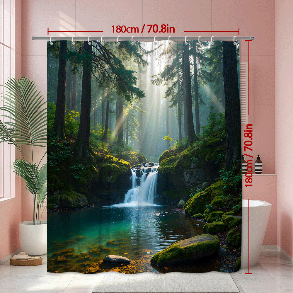 Forest Waterfall Shower Curtain Nature Scenic Green Woodland Stream