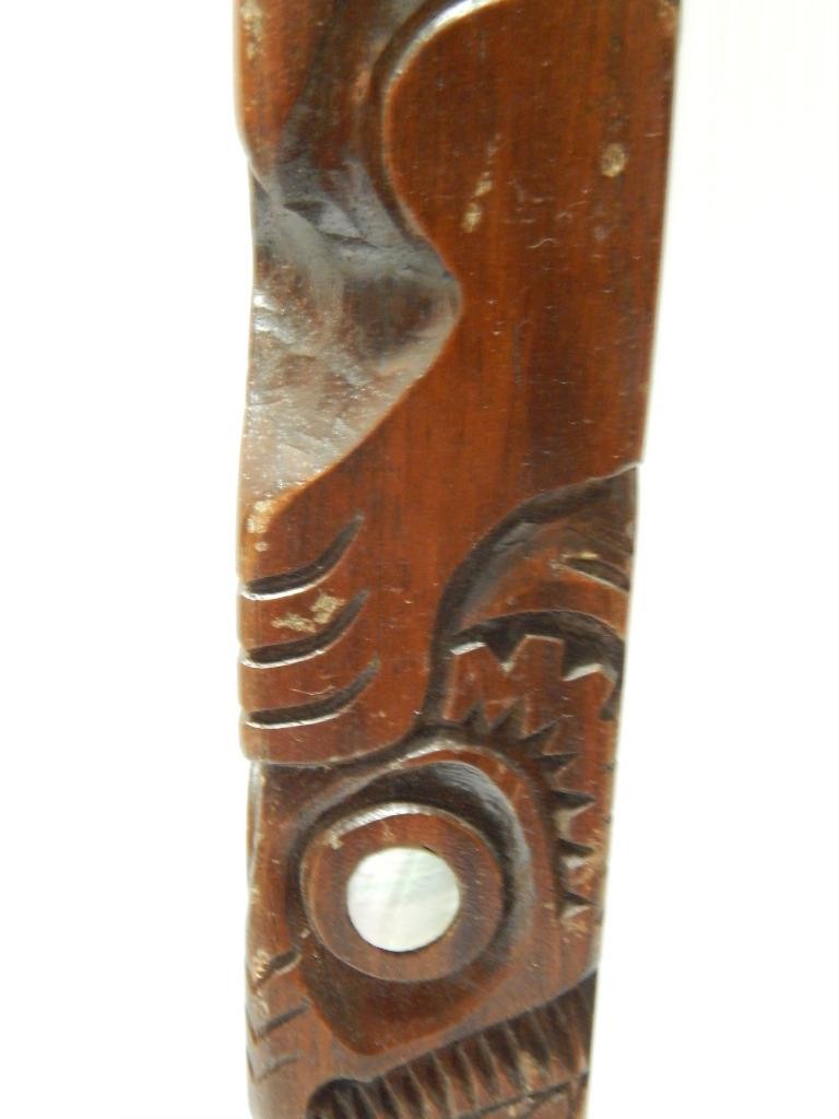 VINTAGE ALASKA TLINGIT INDIAN NW COAST RED CEDAR + ABALONE WOOD TOTEM POLE 15.5"