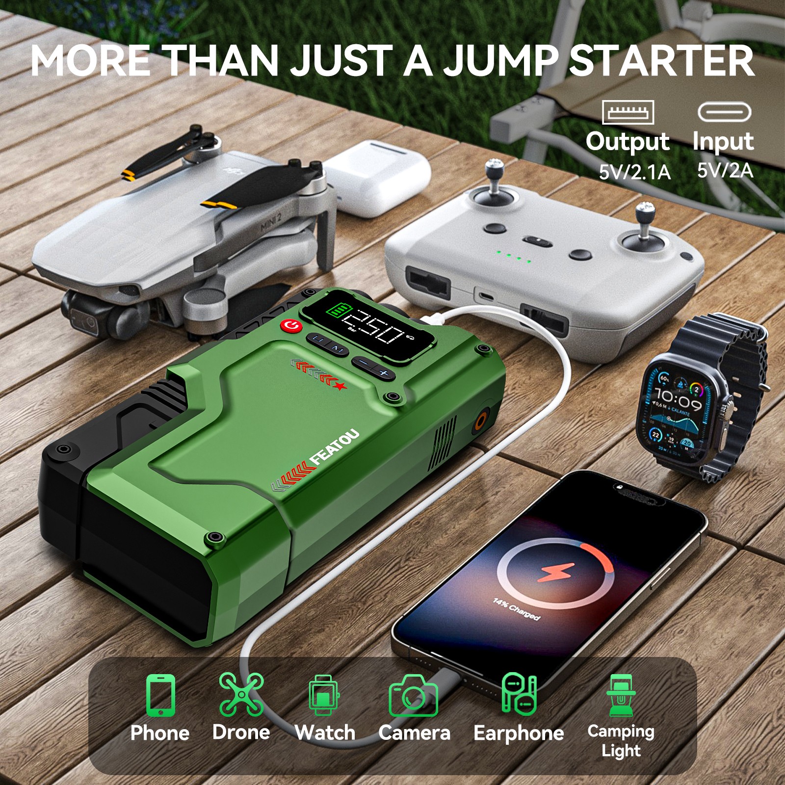 Featou 8000A Car Jump Starter with Air compresso Power Bank Battery Charger 12V