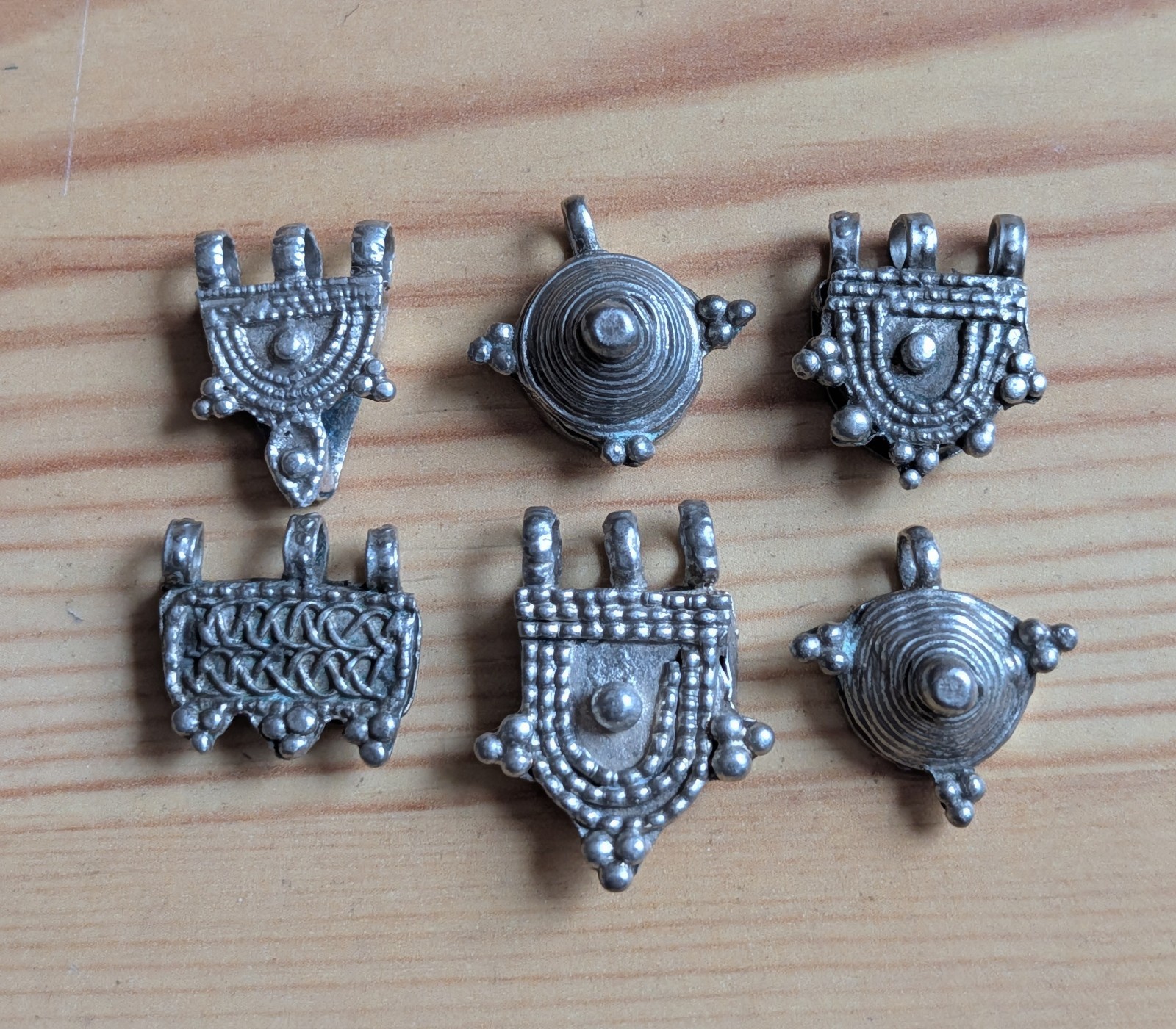 Vintage Ethiopian Silver Telsum Prayer Beads / Pendants Decorated Tribal Amulet