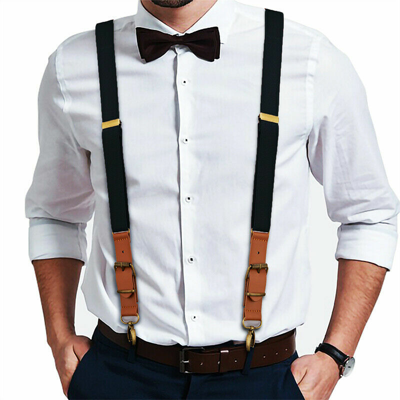 Men's Y Back Suspenders Adjustable Elastic Y-Shaped Hooks Pants Brace Solid NEW