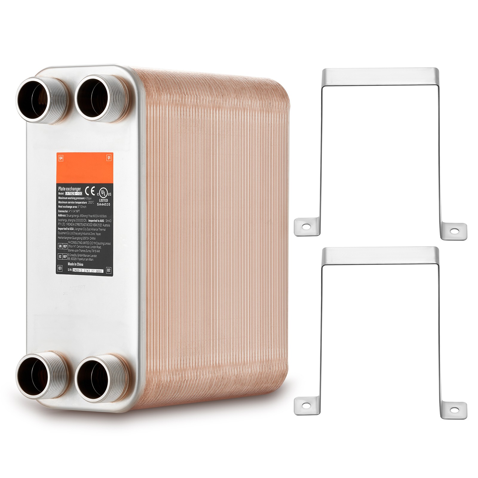 Uimoso 100 Plate Heat Exchanger 4*1-1/4" MNPT Ports 5x 12" Brazed 316L St. Steel