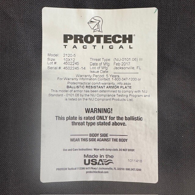 Protech 2120-5 Level III Stand Alone Rifle Plate set of 2 - #1011418