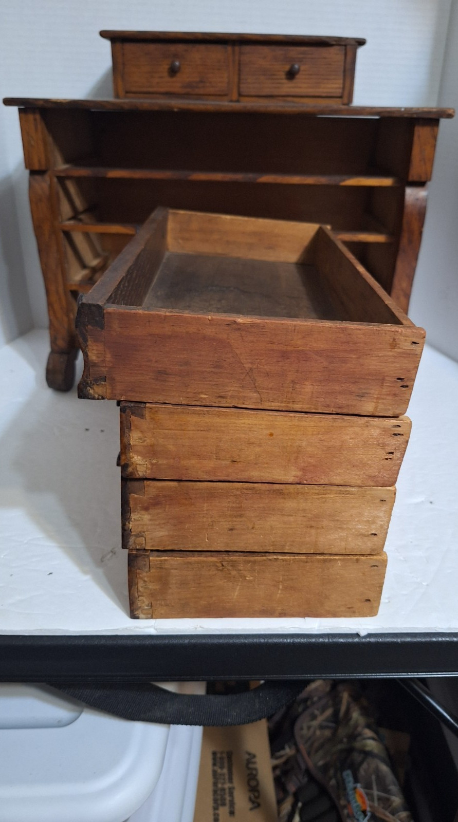 Antique Chest Bureau Salesman Sample 4 Drawers 2 Glove Boxes 13.5x13x6.5 Wooden