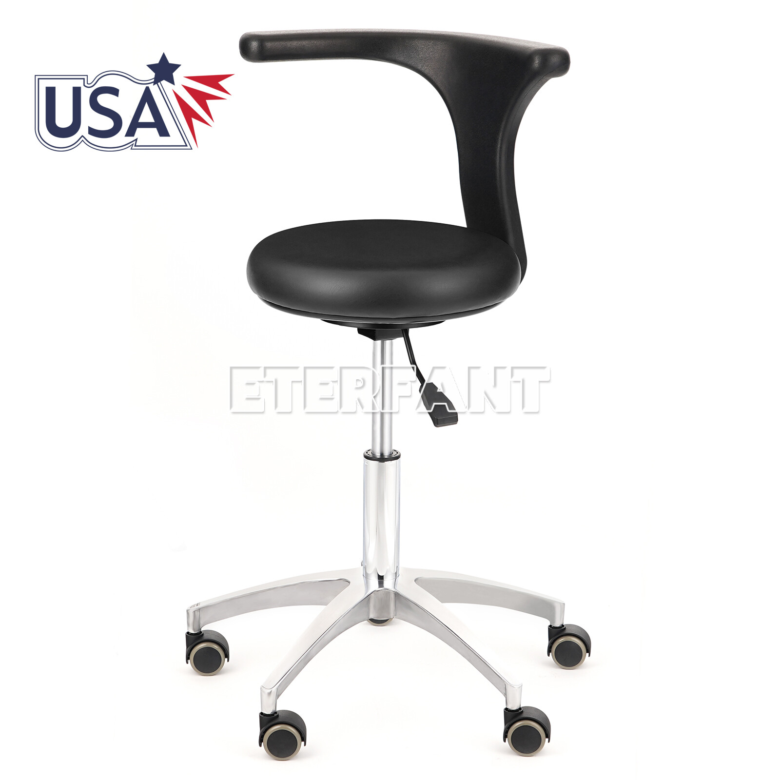 Dental Doctor Assistant Stool Mobile Chair Adjustable Height PU Leather Black