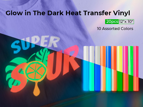 xTool Glow in The Dark HTV Vinyl 20 Pack 12"x10" Sheets, Iron On for T-Shirts