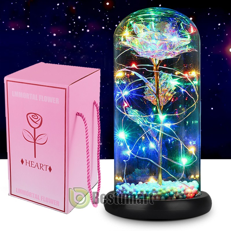 Forever Galaxy Rose Flower In Glass Dome LED Light Eternal Gift Valentine's Day