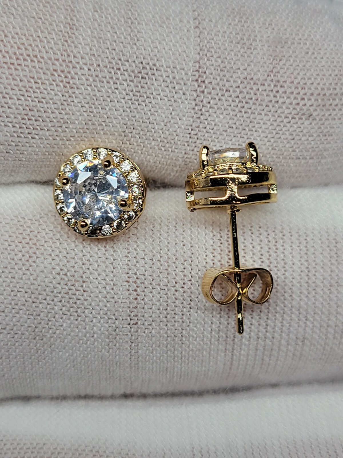 Gold, Silver Plated Stud Earrings With Cubic Zirconia Unisex, Women, Men