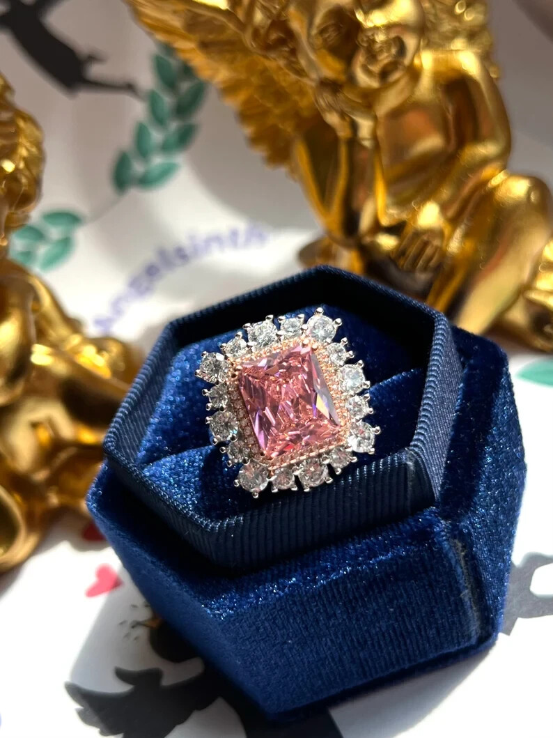 4.90Ct Natural Pink Sapphire Diamond Engagement Ring 14K Solid White Gold Size 6