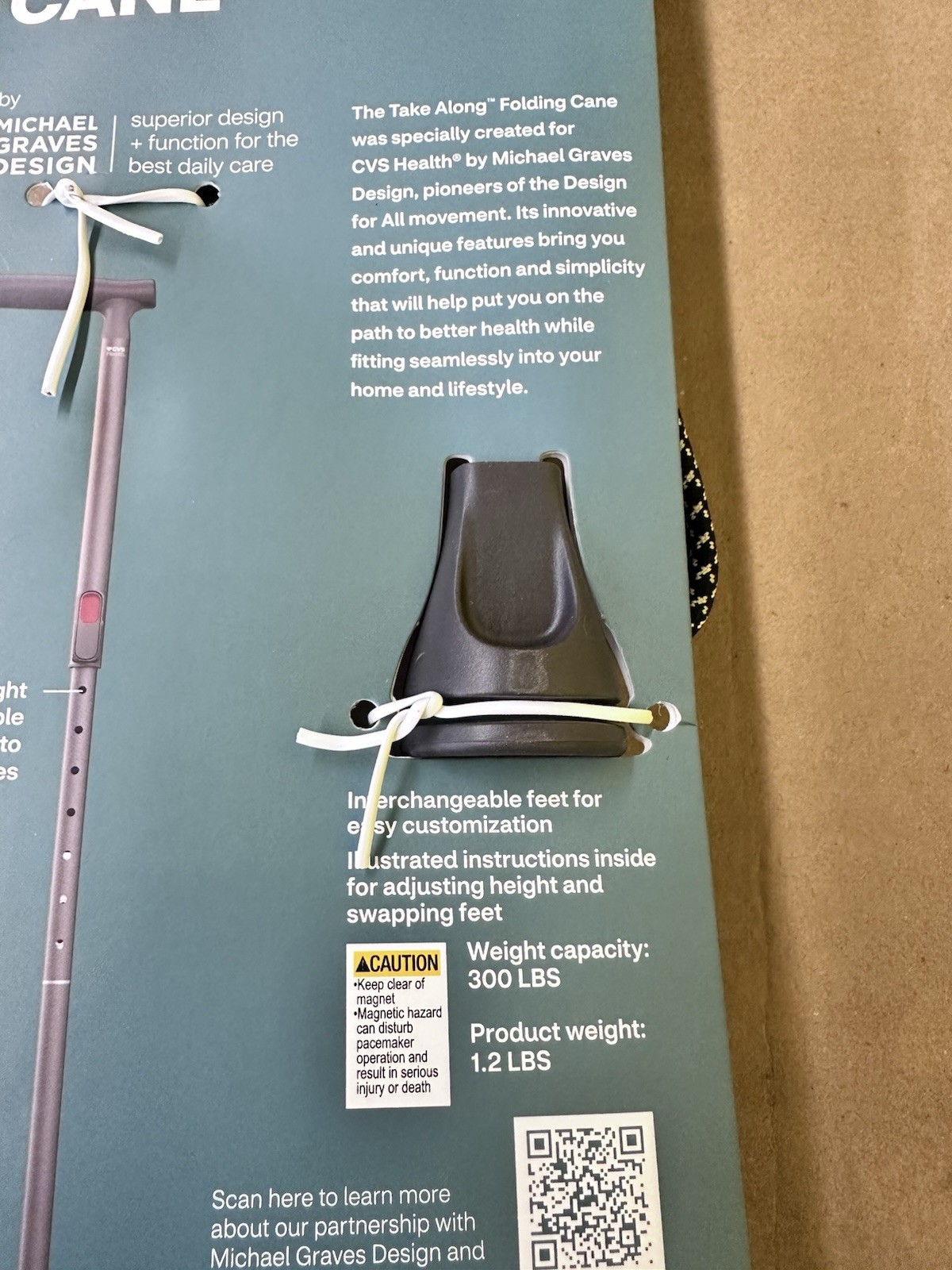 CVS Health Take Along Folding Cane By Michael Graves Design 300 LBS Capacity New